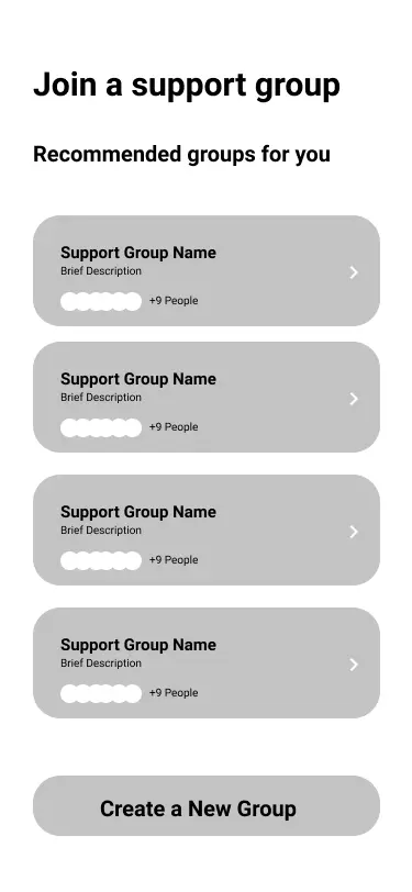 low fidelity wireframe of join a support group page